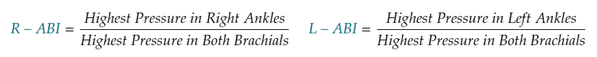 Formule de calcul de l'indice brachial de la cheville